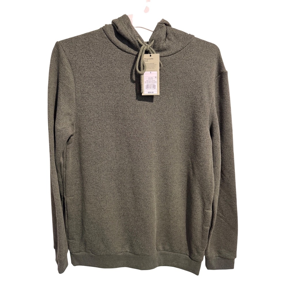 Goodfellow & Co Mens Textured Knit Hoodie Olive Green Sweatshirt Size S New
